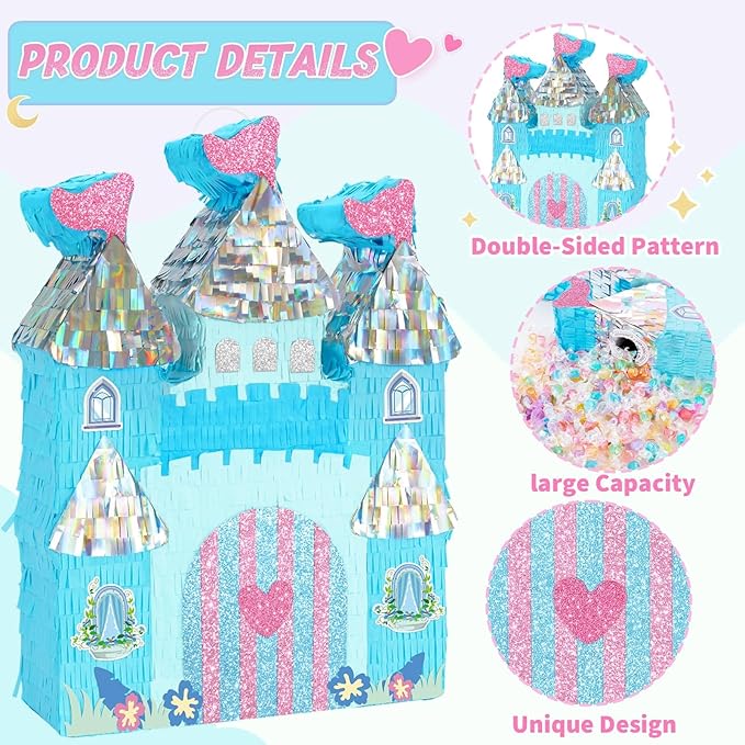 WERNNSAI Princess Castle Pinata - Ice Castle Pinata Blue Princess Party Decorations for Girls Birthday Party Game Magical World Birthday Party Decoration Supply Winter Fairy Party Game
