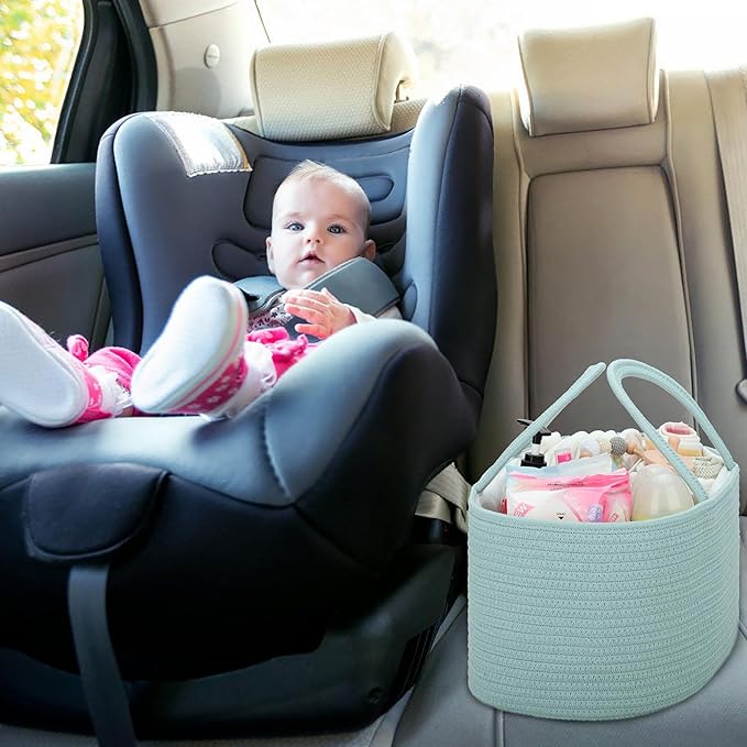 COMSE Large Baby Diaper Caddy Organizer for Girl Boy, Car Caddy with Handles, Cotton Rope Basket for Changing Table, Nursery Organizer, Gift for Baby Shower and Registry Must Have, Light Green