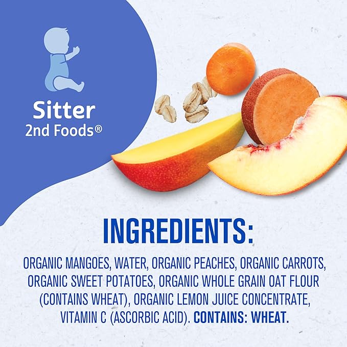 Gerber Stage 2 Baby Food, Organic Mango Peach Carrot Sweet Potato Oatmeal, Baby Puree, 12PK