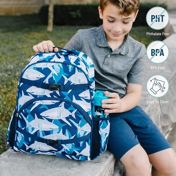 Wildkin ECO rPET 17-inch Large Backpack – Sustainable, Padded, Adjustable – Sharks