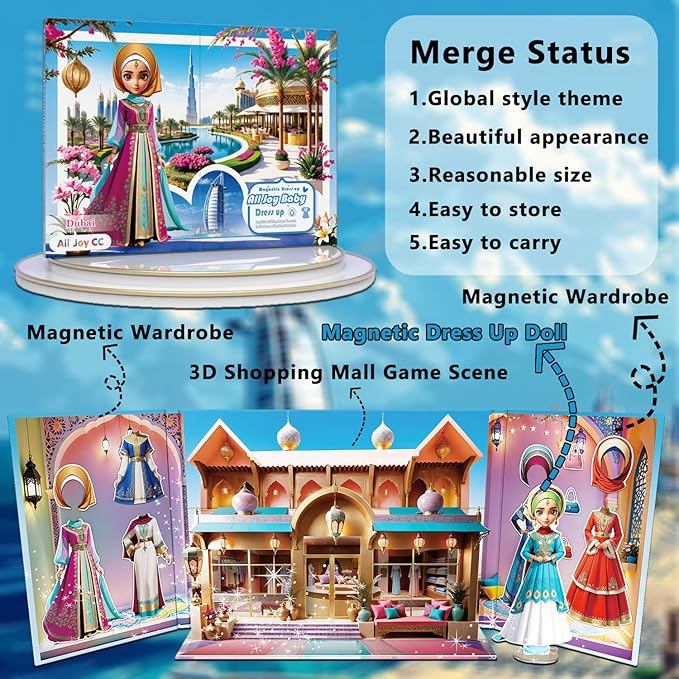 Yuzee Paper Dolls Stickers - Magnetic Dress Up Dolls for Girls - Toddler Travel Toys - 1 Paper Doll and 33 Clothing Accessories with 3D Magnetic Game Scene, Foster Creativity and Imagination