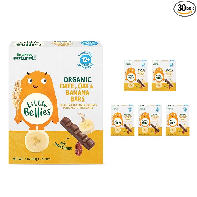 Little Bellies Organic Date, Oat & Banana Bars for Toddlers 12+ Months, 3 oz (5 Bars) - Pack of 6