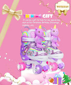 Unicorn Doll Kids Toddler Roller Skates for Girls,WESKIFAN Quad Skating Shoes with Shiny Light up Wheels&Adjustable Sizes Beginners rollerskates for Birthday Xmas Gifts,Patines para Niñas Niños