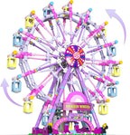 Ferris Wheel Building Block Set with Fairy Light, Two-Way Rotating Ferris Wheel Building Set 813 Pieces, Amusement Park Interlocking Blocks Toys for Ages 8-13, Gift Idea for Boys and Girls