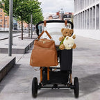 Stroller Hooks for Hanging, 2 PCS Durable Leather Style Stroller Clip Straps, Baby Stroller Hooks for Diaper Bags Grocery Shopping Bags, Mommy Hook for Stroller (Brown)