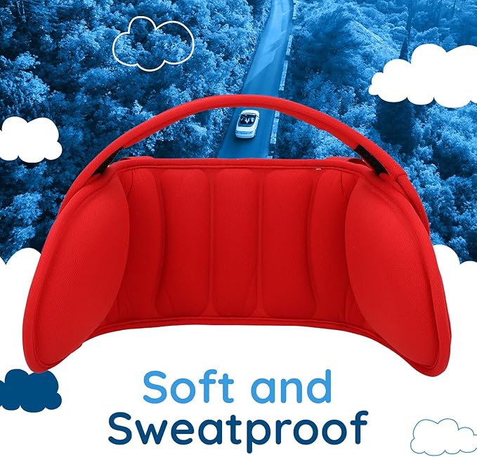 NAPUP Adjustable Carseat Head Support for Sleeping Kids & Toddlers - Safe, Comfortable & Breathable (Red)