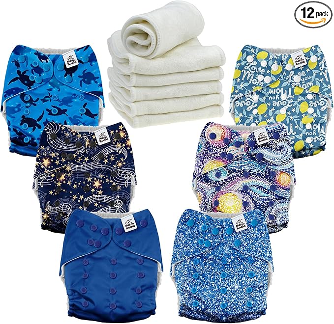 Mama Koala 3.0 Cloth Diapers for Babies, 6 Pack One Size Washable and Reusable Pocket Diapers for Newborns and Toddlers (Dreamy Sky)