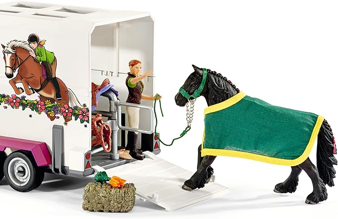 Schleich Horse Club - 38PC Trailer and Truck Transporter Playset with Realistic Horse and Rider Figurines and Accessories - Interactive Toys for Girls and Boys - Kids Ages 5+ | 42346