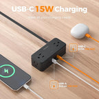 Black Extension Cord 10 Ft, TESSAN Power Strips with Surge Protection 900J with 4 Wide Spaced AC Outlets 3 USB Ports(1 USB C), Extension Cord with Multiple Outlets for Home Office Dorm Room