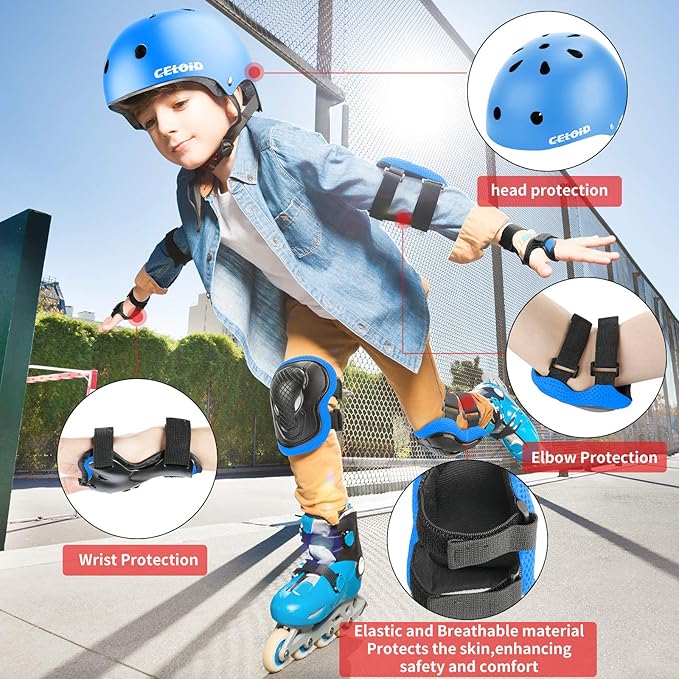 Kids Bike Skateboard Helmet Pad Set,Toddler Cyling Protective Gear Knee & Elbow Pads Wrist Guards for 5-8-10-12-14-16 Years Girls Boys Bicycle Scooter Roller Skate Inline Skating Rollerblading