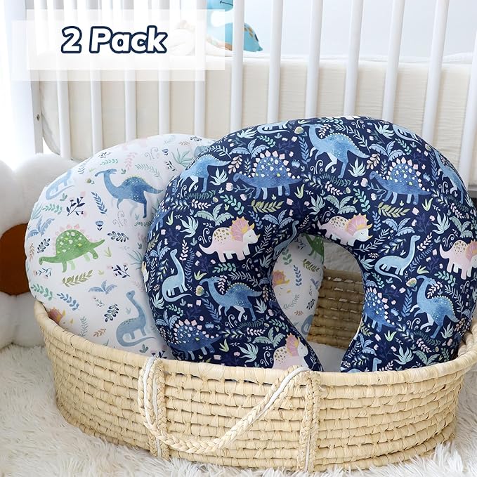 Pea Pod Nursing Pillow Cover 2 Pack Soft & Adorable Slipcovers for Breastfeeding Pillows, Comfortable Stretchy Feeding Pillow Covers for Baby Girls Boys Newborn, Removeable Pillow Case (Dinosaur)