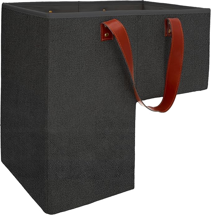 SAM AND MABEL Stair Baskets for Carpeted Stairs and Wooden Stairs – 16”L x 9.5”W x 16”H Staircase Basket with Handles, Foldable Stairway Storage Organizer for Home and Office Decor (Elegant Black)