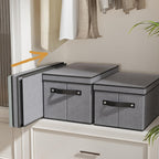 Storage Boxes, 15 x 9.8 x 8.3 Inch Baskets for Organizing with Lids, Fabric Bins with Handles, Decorative Linen Closet Organizers, Gray, 5 Pack