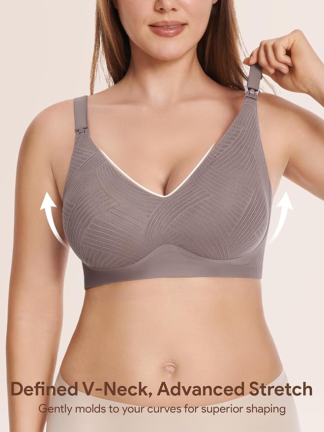 Angelhood Nursing Bras for Breastfeeding, Seamless Wireless Comfort Push up Lace Nursing Maternity Bralette for Pregnancy