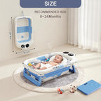 Collapsible Baby Bathtub for Newborn to Toddler (0-24 Months), Portable Baby Bath Tub for Travel, Newborn Bathtub with Soft and Supportive Cushion (Panda-Blue)