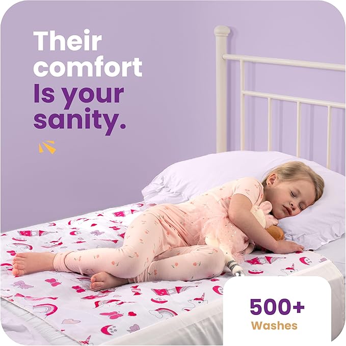 IMPROVIA® Toddler Bed Wetting Pad – 2 Pack 34x36 Waterproof Mattress Protector with Tuckable Wings – Ultra Absorbent, Non-Slip Washable Underpad for Kids & Potty Training – Unicorn Design (Unicorn)