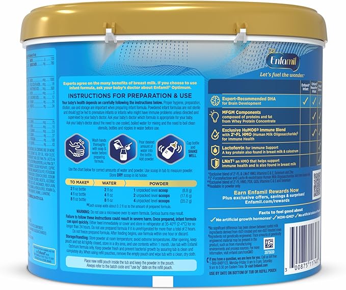 Enfamil Enspire Baby Formula, with Lactoferrin Found in Colostrum and Breast Milk, DHA for Brain Support, Powder, 20.5 Oz Reusable Tub