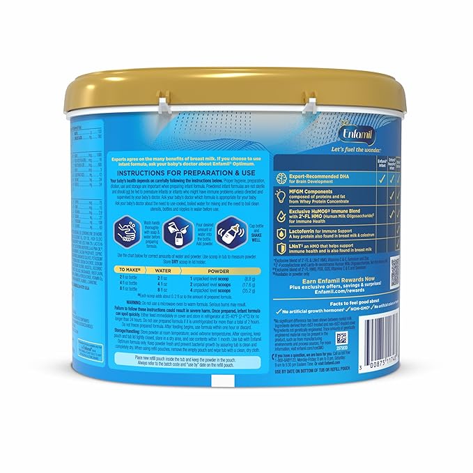 Enfamil Optimum (Enspire), Our Closest Formula to Breast Milk, Immune-Supporting Lactoferrin and Brain-Supporting DHA Baby Formula, Powder 20.5 Oz Tub (Pack of 3)