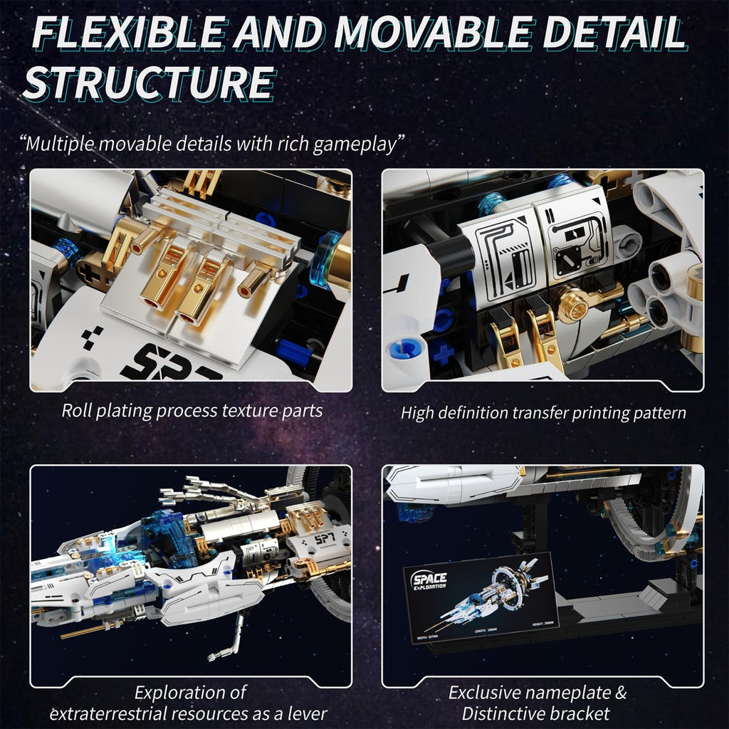 Space Station Building Set - 1583 Pieces with 8 Blue LED Lights & Motorized Parts, Creative Gift for Adults & Teens, Model Space Lovers Collection,85cm Display with Stand