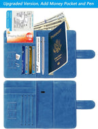 Passport Holder With Luggage Tag Cover Wallet RFID Blocking Leather Case Travel Essentials Accessories Travel Must Have(114#Blue)