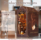 TuKIIE DIY Book Nook Miniature Kit, Booknook Dollhouse Bookshelf Insert with Sensor Light & Dust Proof, Wooden Decorative Bookend Stand Model Kits for Kids Teens Adults(Magic Library)