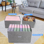 Large Linen Fabric Foldable Storage Bins with Removable Lid and Handles, Washable Storage Box Organizer Containers Baskets Cube with Cover for Bedroom,Closet,Nursery (Grey, XXL(2-Pack))