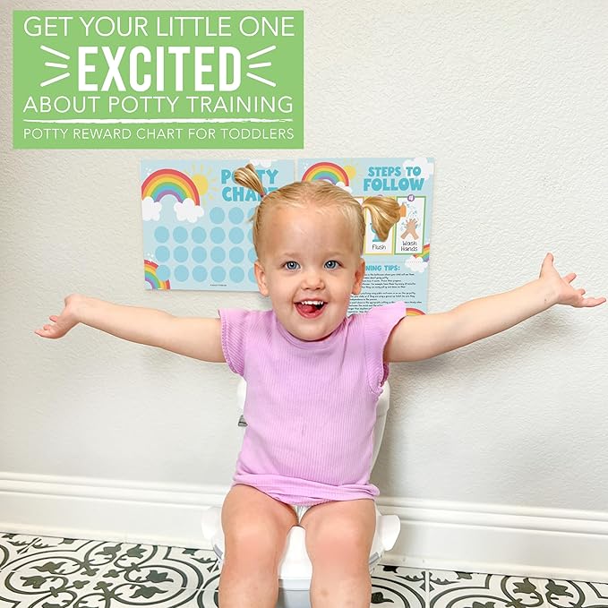 Hadley Designs Potty Training Chart for Toddlers Boys -10 Sticker Potty Chart for Toddlers Girls, 8.5x11" Potty Training Sticker Charts for Toilet Success, Rainbow Toddler Reward Chart for Kids