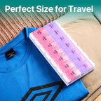 Sukuos AM PM Weekly Pill Organizer 7 Day, 2 Times A Day Medicine Pill Box with Easy Push Button, BPA Free Vitamin Cases for Fish Oil/Supplements, Easy to Clean (Purple&Pink)