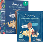 Amara Organic Baby Food - Stage 2 - Oats & Berries - Baby Cereal to Mix With Breastmilk & Water - Shelf Stable Baby Food Pouches Made from Organic Fruit and Veggies - 5 Pouches, 3.5oz Per Serving