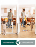 Babelio 29-43" Magnetic Baby Gate for Stairs,Doorways House,Kitchen,30" Tall Pet Barrier with Baffles,Pressure Mounted & Dual-Lock Design Safety for Kids Toddler,Auto-Close/Hold-Open,White