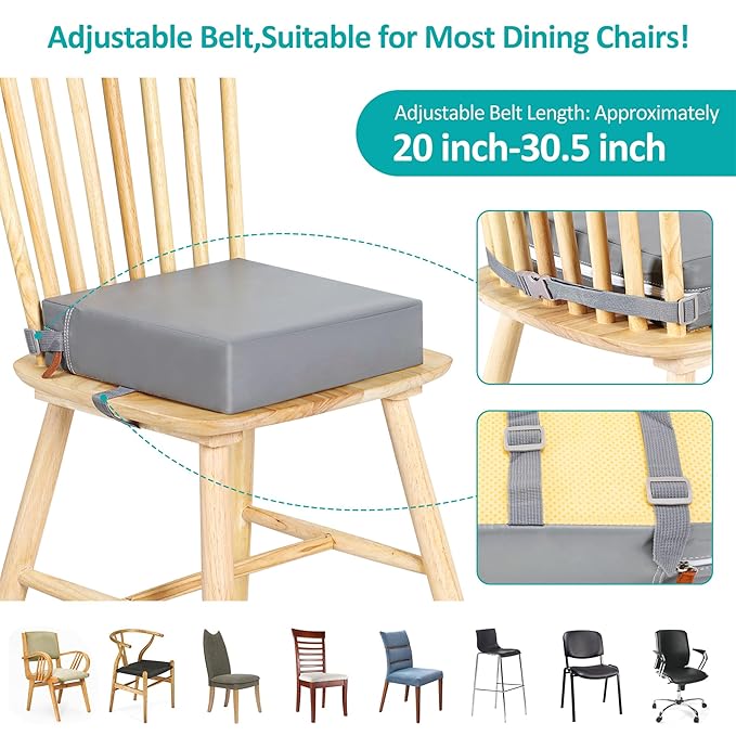 Toddler Booster Seat for Dining Table, Stronger Support Non-Slip Bottom Booster Seat for Kitchen Chair 2 Adjustable Straps Portable Travel and Home Increasing Booster Cushion Kid Baby(Grey)