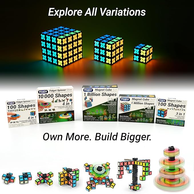 TOSY Magnet Fidget Spinner Mini - 8 Blocks, 3 in 1 Toy: Transformable Fidget Spinner, Infinity Cube, 2x2 Puzzle Cube, Stress Relief, STEM Sensory Magnet Tiles Birthday Gift for Kids/Boys/Girls/Adults