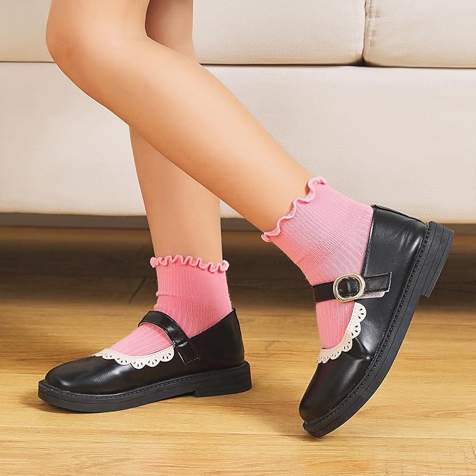 6 Pairs Toddler Ruffle Socks for Girls Baby Grip Socks Non Slip Socks Cute Grippy Frilly