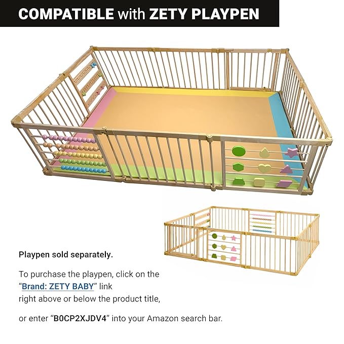 Zety Compatible Baby Play Mat - PU Leather Baby Playpen Mat - Waterproof Baby Play Mats for Floor - 1.5" Thick High Density Foam Play Mat (Colored, 8-Panel) (Colored, 10-Panel)
