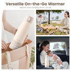 Portable Bottle Warmer for Travel, 12 Oz Milk Warmer for Breastmilk Formula Water, 3 Mins Fast Heating, Long Battery Life, 5 Levels Smart Temp Control, Ideal for Night Feeding, Travel, Car