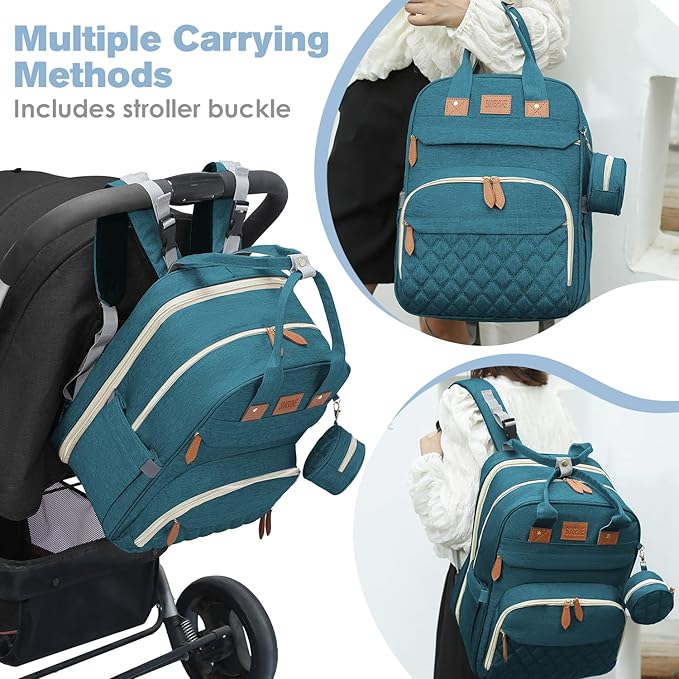 Diaper Bag Backpack, Large Diaper Bag with Changing Station, Baby Bag, New Mom Gifts, Lightweight Waterproof Unisex Diaper Bag with Insulated Pockets and USB Charging Port, Cyan
