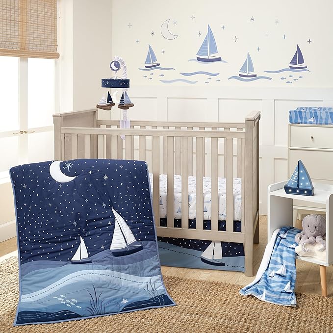Lambs & Ivy Little Skipper Cotton Nautical Sailboat Fitted Crib/Toddler Sheet