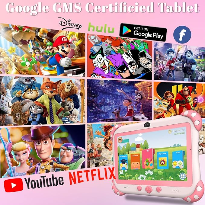 Kids Tablet 7 inch Tablet for Kids Wifi Kids Tablets 32G Android 10 Dual Camera Educational Games Parental Control, Toddler Tablet with Kids Software Pre-Installed Kid-Proof YouTube Netflix (Pink)