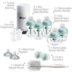 Tommee Tippee Advanced Anti-Colic Ready for Baby Bottle Set, 5oz and 9oz Self-Sterilizing Bottles, Slow and Medium Flow Nipples, 0-6 Month Pacifiers, Travel Bottle Warmer, Removable Bottle Handles