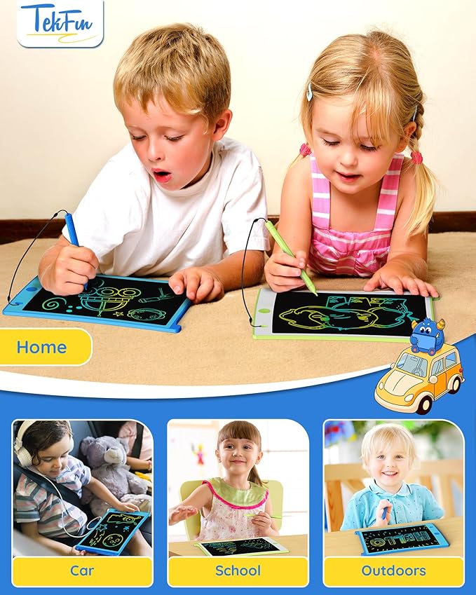 TEKFUN 2 Pack LCD Writing Tablet with Pen Cord, 8.5in Erasable Doodle Board Mess Free Drawing Pad for Kids, Car Trip Educational Toys Birthday for 3 4 5 6 7 Girls Boys (Blue*Green)