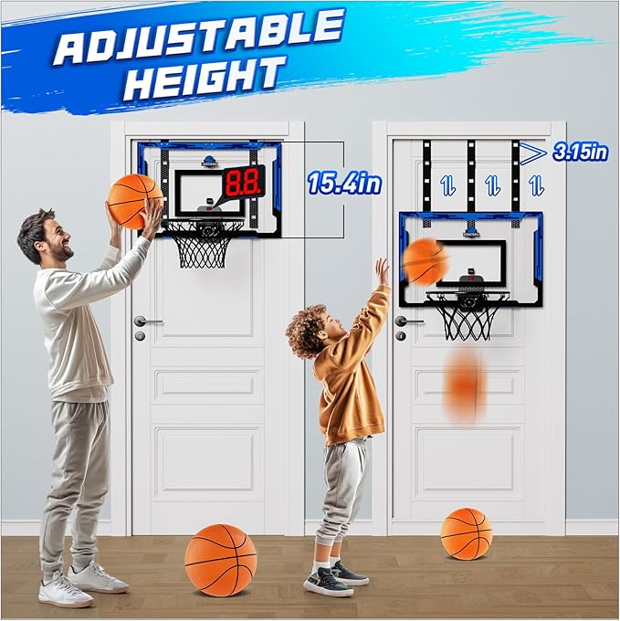 Kids Indoor Basketball Hoop with Scoreboard & Timer,Toddler Adjustable Height Basketball Goal Toy for Outdoor Backyard,Sports Game Play