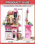 33.8IN Kids Kitchen Playset, 63 PCS Kid Play Kitchen with Realistic Lights & Sounds, Spray Sink Toy Kitchen Accessories, Pretend Food Toys Kitchen for Boys Girls Toddlers(Pink)