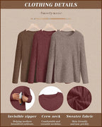 3 Pack Women's Nursing Long Sleeve Tops Breastfeeding Thermal Sweaters with Hidden Zipper Maternity Ribbed Shirts