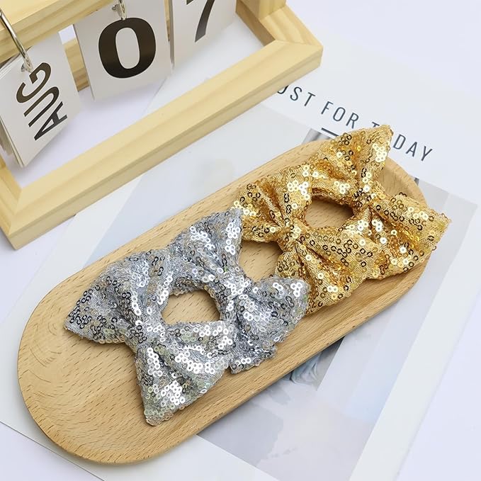 Gold Sequins Hair Bows for Girls Alligator Clips Hair Glitter Handmade Bows Hair Clip Toddler Teens Hair Accessories Gift for All Hair Types