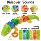 Sumobaby Infant Baby Musical Stuffed Animal Activity Soft Toys with Teether, Multi-Sensory Crinkle, Rattle and Textures, for Tummy Time Newborn 0-3-6-12 Months Boys, Girls, Crocodile (Alligator)