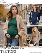 Ficerd 4 Pack Women's Maternity Shirts Cotton Long Sleeve Ribbed Crew Neck Pregnancy Tops Side Ruched Casual Mama Clothes