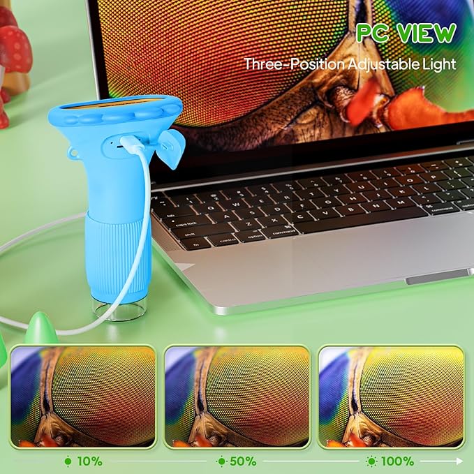 Kids Microscope, Pocket Portable Microscope with 2'' Inch Screen - Powerful Magnification Mini Microscopes Magnifying Glass with Lights, Ideal Christmas Birthday Gifts for Age 3-12 Boys - Blue