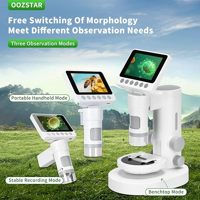 OOZSTARMicroscope for Kids, Up to 1000 X Magnification, 3.5-inch Foldable Screen, Handheld Pocket Microscope for Kids,Science Education Kits for 8-12 Year olds