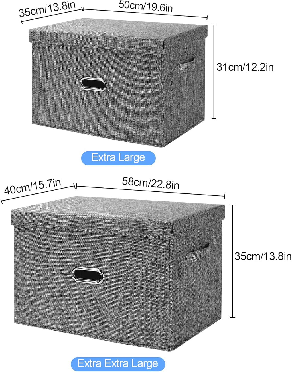 Large Linen Fabric Foldable Storage Bins with Removable Lid and Handles, Washable Storage Box Organizer Containers Baskets Cube with Cover for Bedroom,Office(Cream, XXL)