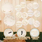 12PCS Baby Announcement Sign and Monthly Baby Milestone Set,Wooden Babys Monthly Milestone Classic Cursive Script, Hello World Newborn Sign with Ink Pad for Babys Photo Props